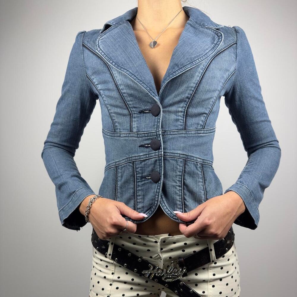 Jak & Rae Y2K Denim Blazer Fitted Jacket Princess Seam Western